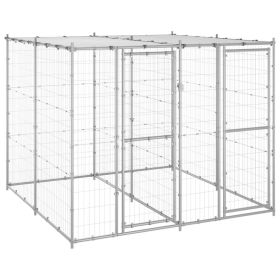 Outdoor Dog Kennel Galvanized Steel with Roof 52.1 ft¬≤