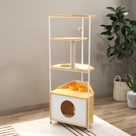 Corner Cat Tower Tree with Scratching Post, Climbing Platforms, and Feeding Station ‚Äì Multi-Level Cat Condo