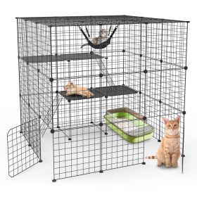 3 Tier Large Cat Cage Enclosure Indoor Cat Playpen Iron Construction Cat House Detachable Cat Crate