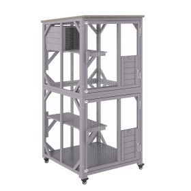 VEVOR Cat House Outdoor, 3-Tier Large Catio, Cat Enclosure with 360¬∞ Rotating Casters, 2 Platforms, A Resting Box and Large Front Door