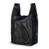 Pack of 500 Black Plastic Bags 12 x 7 x 23. Plain Carry-Out T-Shirt Bags 12x7x23. Thickness 0.6 mil. Unprinted Shopping Bags. Handled Polyethylene Bag