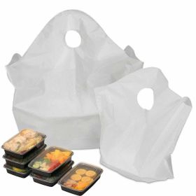 Pack of 200 White Take Out Bags with Loop Handle 14 x 11.5 x 12 + 11 .5 BG. Qpaque Merchandise Bags 14 x 11 1/2 x 12. Retail Shopping Plastic Bags wit