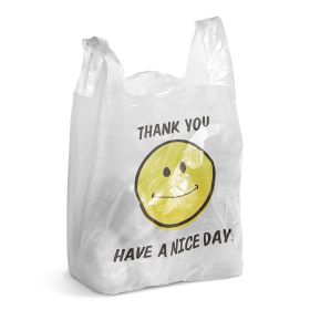 Pack of 800 Thank You Plastic Bags 11.5 x 6.5 x 22. Carry-Out T-Shirt Bags 11 1/2 x 6 1/2 x 22; Thickness 0.55 mil. Preprinted Shopping Bags. Poly Bag