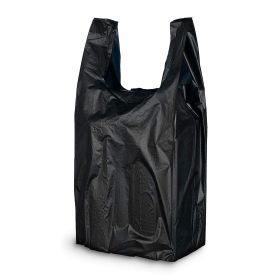 Pack of 2000 Black Plastic Bags 6 x 4 x 15. Plain Carry-Out T-Shirt Bags 6x4x15. Thickness 0.65 mil. Unprinted Shopping Bags. Handled Polyethylene Bag