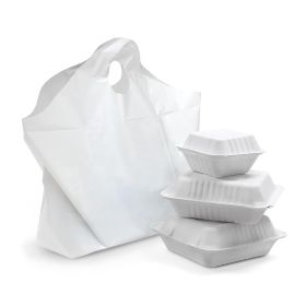 Pack of 500 White Take Out Bags with Wave Top Handle 19 x 18 + 9.5 BG. Unprinted Merchandise Bags 19x18. Retail Shopping Goodie Plastic Bags with Hand