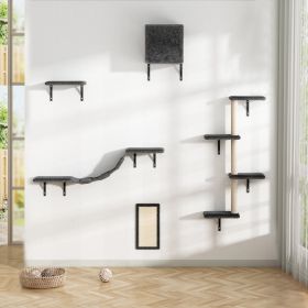 5 Pcs Multi-Level Wall-Mounted Indoor Cat Tree Furniture with Scratching Board, Condo, Perches, Bridge for Indoor Cats, Gray