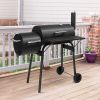 Barrel Charcoal Grill with Offset Smoker, All Metal Outdoor Smoker with Side Table and Wheels for Outdoor Garden Patio and Backyard Cooking