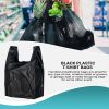 Pack of 500 Black Plastic Bags 12 x 7 x 23. Plain Carry-Out T-Shirt Bags 12x7x23. Thickness 0.6 mil. Unprinted Shopping Bags. Handled Polyethylene Bag