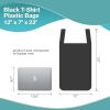 Pack of 500 Black Plastic Bags 12 x 7 x 23. Plain Carry-Out T-Shirt Bags 12x7x23. Thickness 0.6 mil. Unprinted Shopping Bags. Handled Polyethylene Bag