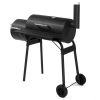 Barrel Charcoal Grill with Offset Smoker, All Metal Outdoor Smoker with Side Table and Wheels for Outdoor Garden Patio and Backyard Cooking