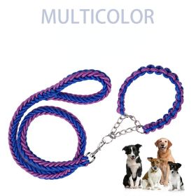 Eight-strand nylon braided dog collar leash dog chain impact blasting chain pet leash (Specification (L * W): S, colour: Red and blue)