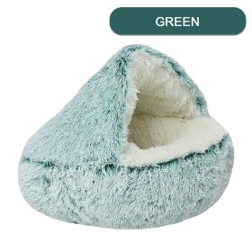 Luxurious Plush Round Cat Bed Cat Bed Round Soft Plush Burrowing Cave Hooded Cat Bed Donut For Dogs Cats - Semi-Enclosed For Cozy Warmth (Color: Green, size: 60cm)