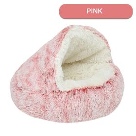 Luxurious Plush Round Cat Bed Cat Bed Round Soft Plush Burrowing Cave Hooded Cat Bed Donut For Dogs Cats - Semi-Enclosed For Cozy Warmth (Color: Pink, size: 40cm)