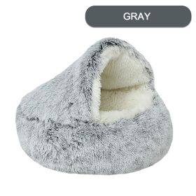 Luxurious Plush Round Cat Bed Cat Bed Round Soft Plush Burrowing Cave Hooded Cat Bed Donut For Dogs Cats - Semi-Enclosed For Cozy Warmth (Color: gray, size: 70cm)