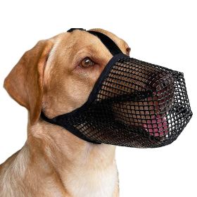 Pet Muzzle Mask Soft Mesh Muzzle Adjustable Dog Mouth Cover with Breathable Mesh Adjustable Neck Forehead Strap (Color: Black, size: L)