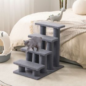 24 Inch 4-Step Pet Stairs Carpeted Ladder Ramp Scratching Post Cat Tree Climber (Color: gray)