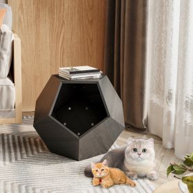 25.98'' Shaped Modern Pet Furniture Cat Kennel Side Table MDF Multi-Purpose Furniture (Color: Black Brown)