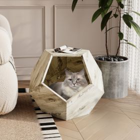 25.98'' Shaped Modern Pet Furniture Cat Kennel Side Table MDF Multi-Purpose Furniture (Color: White Oak)