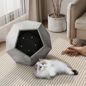 25.98'' Shaped Modern Pet Furniture Cat Kennel Side Table MDF Multi-Purpose Furniture (Color: Cement Grey)