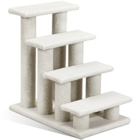 24 Inch 4-Step Pet Stairs Carpeted Ladder Ramp Scratching Post Cat Tree Climber (Color: Beige)