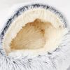 Luxurious Plush Round Cat Bed Cat Bed Round Soft Plush Burrowing Cave Hooded Cat Bed Donut For Dogs Cats - Semi-Enclosed For Cozy Warmth