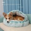 Luxurious Plush Round Cat Bed Cat Bed Round Soft Plush Burrowing Cave Hooded Cat Bed Donut For Dogs Cats - Semi-Enclosed For Cozy Warmth