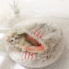 Luxurious Plush Round Cat Bed Cat Bed Round Soft Plush Burrowing Cave Hooded Cat Bed Donut For Dogs Cats - Semi-Enclosed For Cozy Warmth