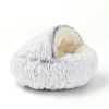 Luxurious Plush Round Cat Bed Cat Bed Round Soft Plush Burrowing Cave Hooded Cat Bed Donut For Dogs Cats - Semi-Enclosed For Cozy Warmth